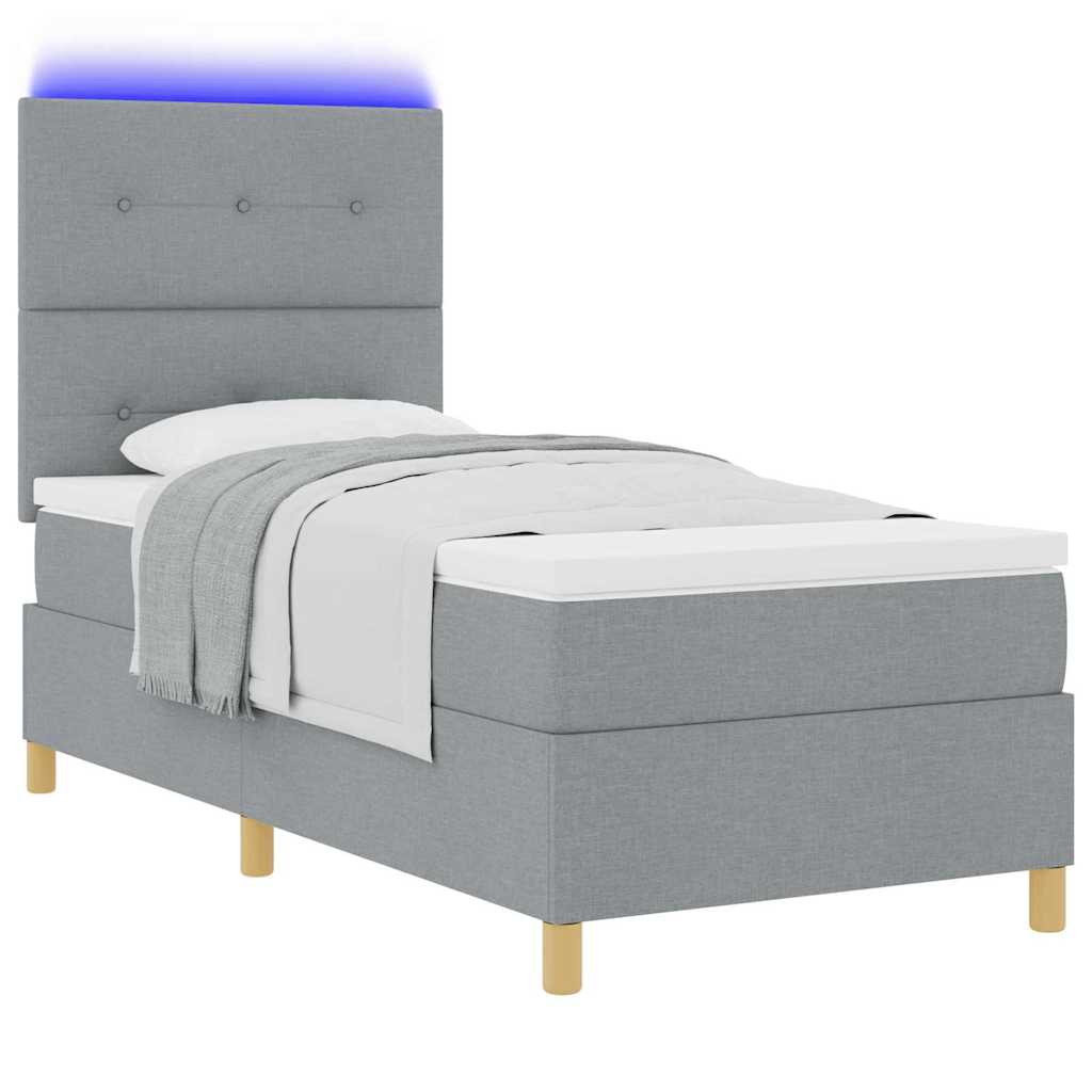 LED Box Spring Bed met hoofdeinde Lichtgrijs 100 x 200 cm Stof