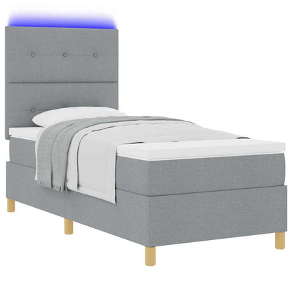 LED Box Spring Bed met hoofdeinde Lichtgrijs 100 x 200 cm Stof