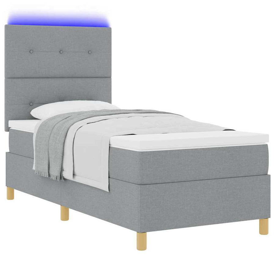 LED Box Spring Bed met hoofdeinde Lichtgrijs 100 x 200 cm Stof