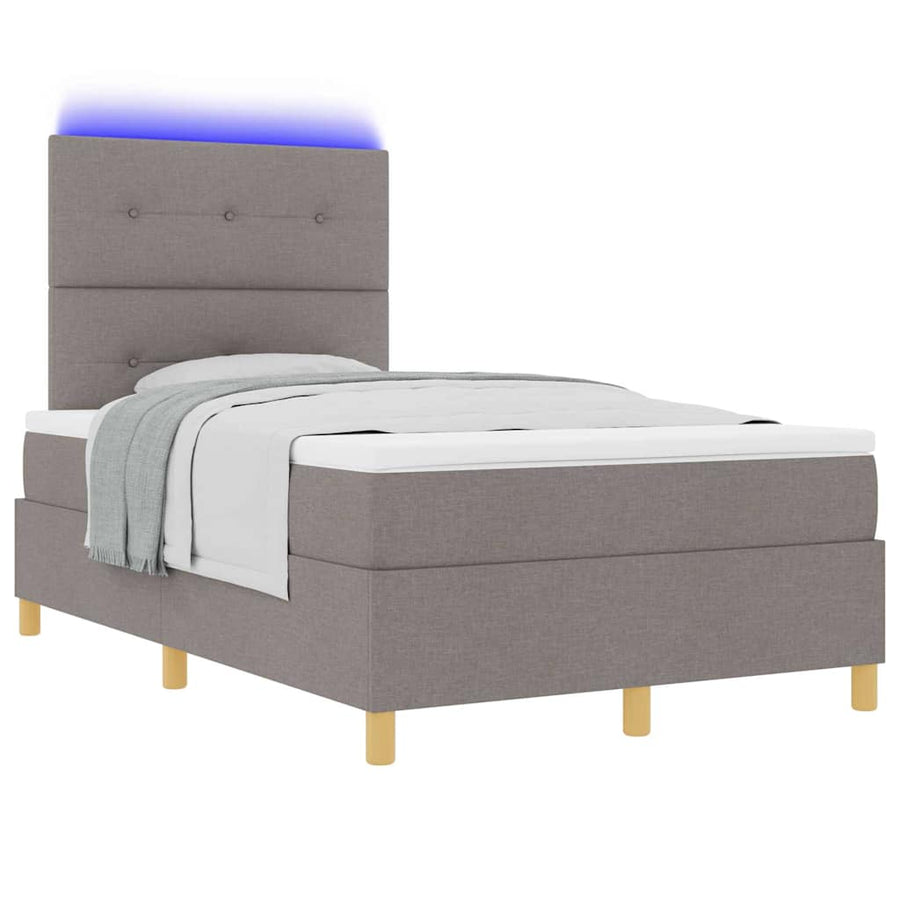 Led Box Spring Bed Met Matras Stof Taupe 120 x 190 cm Knopgecontracteerd