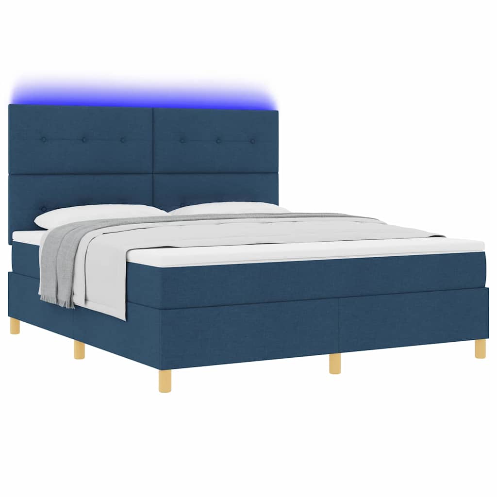LED Box Spring Bed met hoofdeinde Blauw 180 x 200 cm Stof