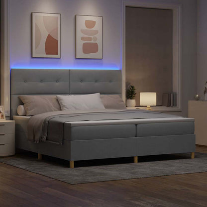 LED Box Spring Bed met hoofdeinde Lichtgrijs 200 x 200 cm Stof