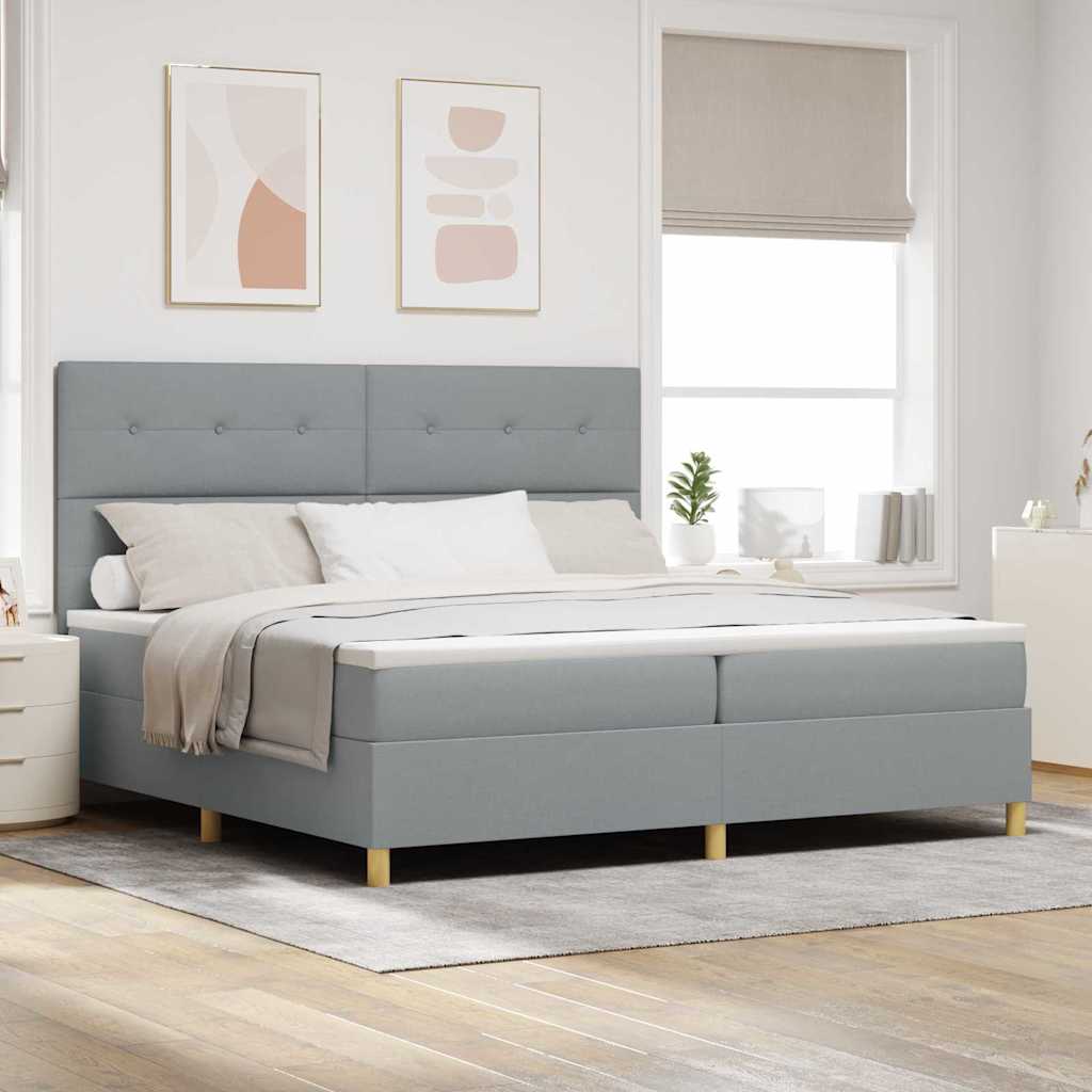 LED Box Spring Bed met hoofdeinde Lichtgrijs 200 x 200 cm Stof