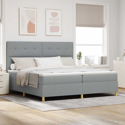 LED Box Spring Bed met hoofdeinde Lichtgrijs 200 x 200 cm Stof