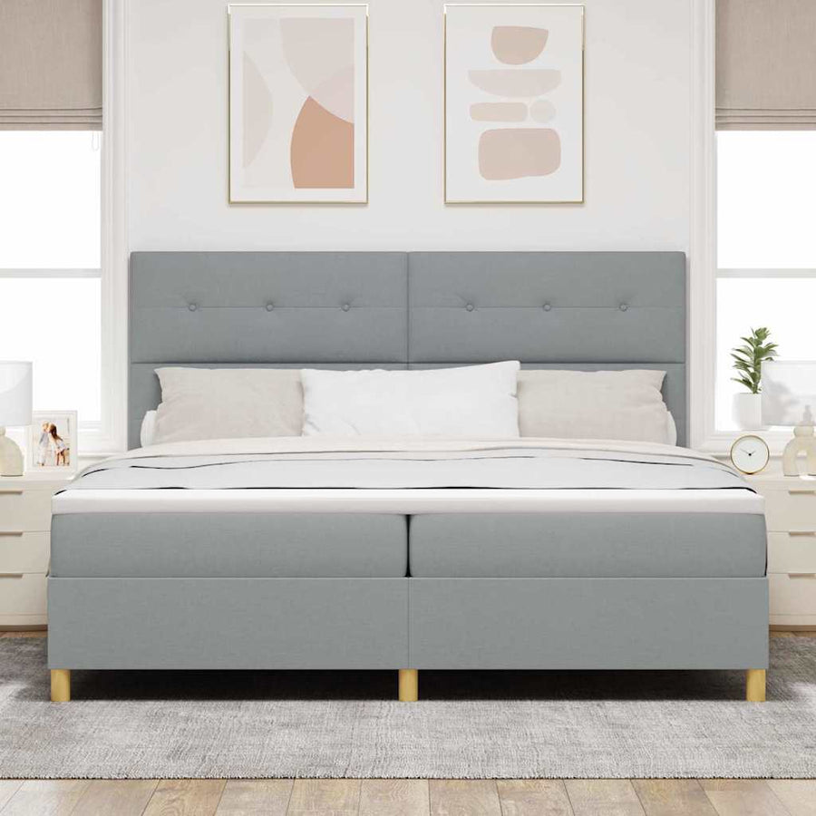 LED Box Spring Bed met hoofdeinde Lichtgrijs 200 x 200 cm Stof
