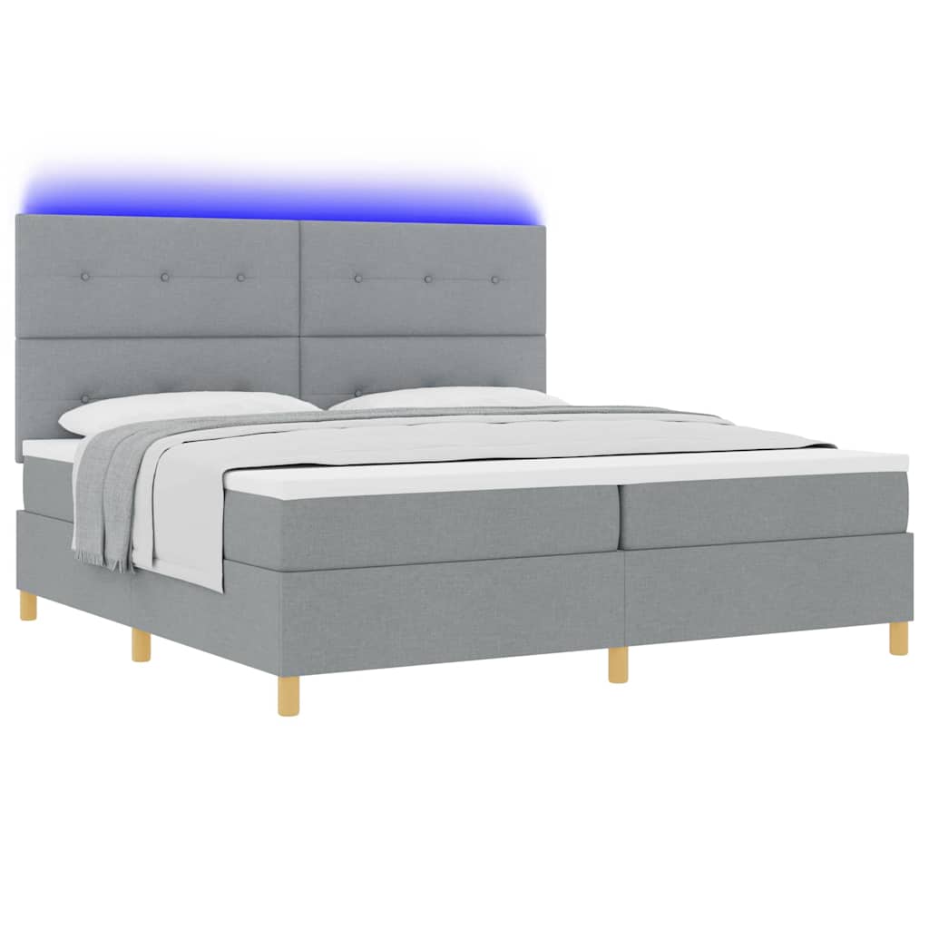 LED Box Spring Bed met hoofdeinde Lichtgrijs 200 x 200 cm Stof