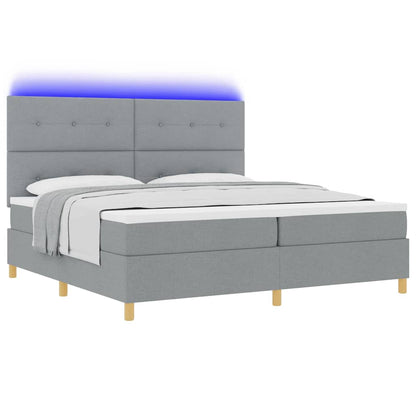 LED Box Spring Bed met hoofdeinde Lichtgrijs 200 x 200 cm Stof