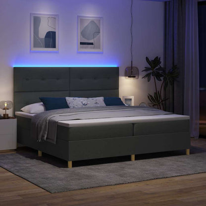 LED Box Spring Bed met hoofdeinde Donkergrijs 200 x 200 cm Stof
