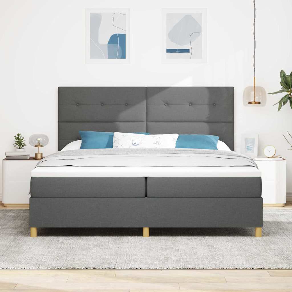 LED Box Spring Bed met hoofdeinde Donkergrijs 200 x 200 cm Stof