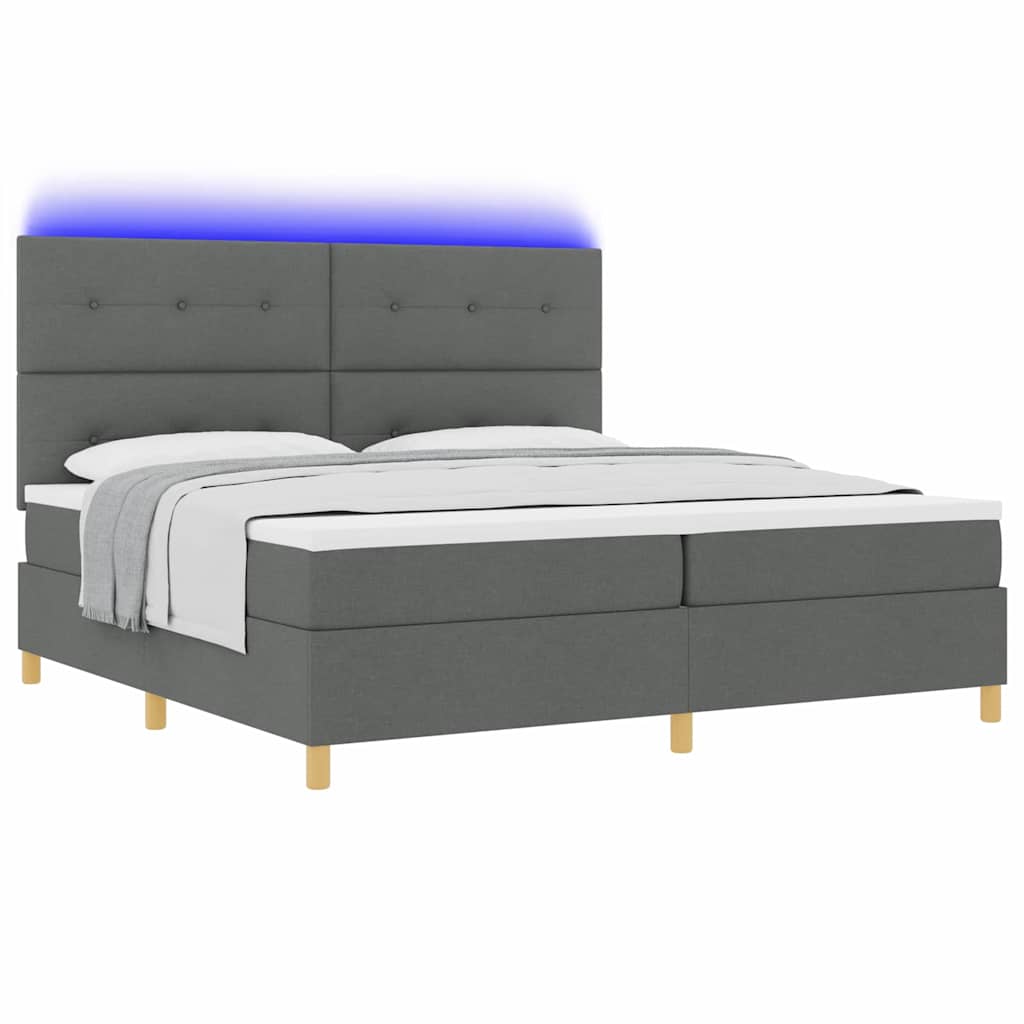LED Box Spring Bed met hoofdeinde Donkergrijs 200 x 200 cm Stof