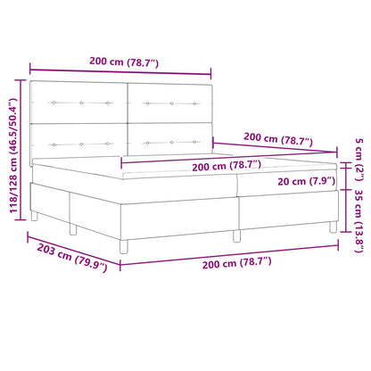 LED Box Spring Bed met hoofdeinde Donkergrijs 200 x 200 cm Stof