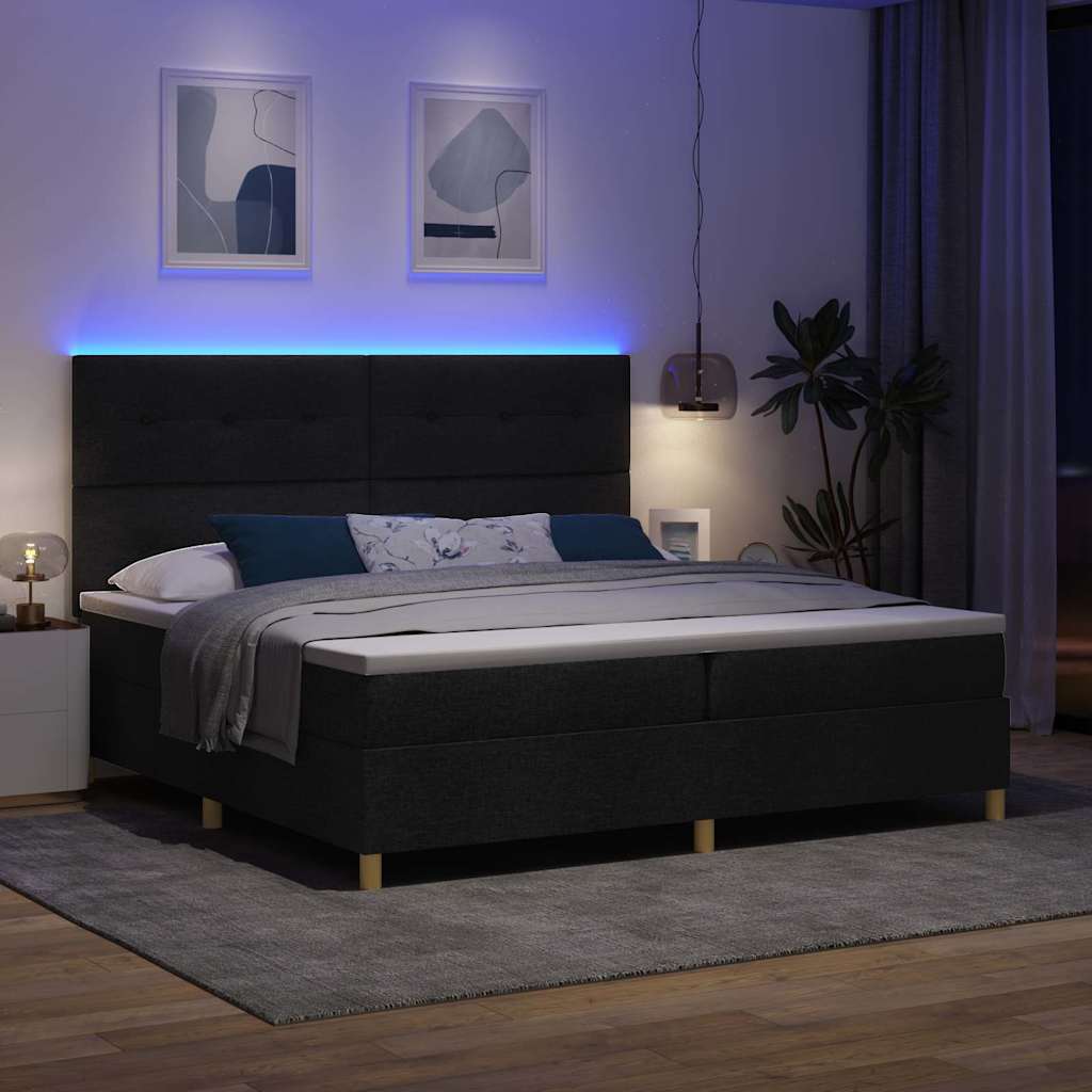 LED Box Spring Bed met hoofdeinde Zwart 200 x 200 cm Stof