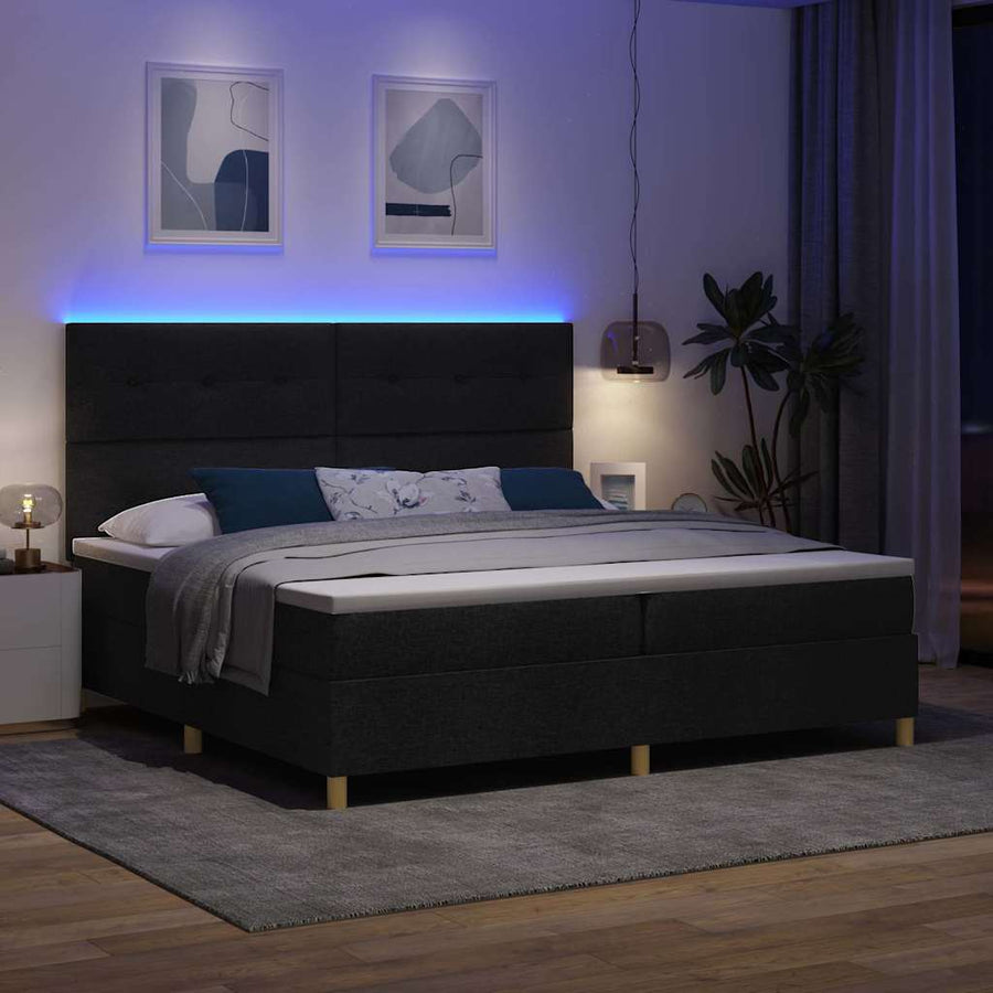 LED Box Spring Bed met hoofdeinde Zwart 200 x 200 cm Stof