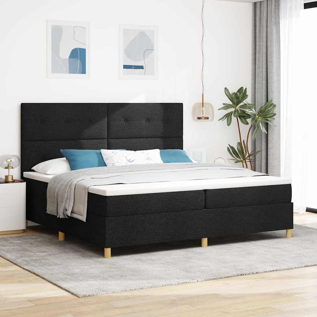 LED Box Spring Bed met hoofdeinde Zwart 200 x 200 cm Stof