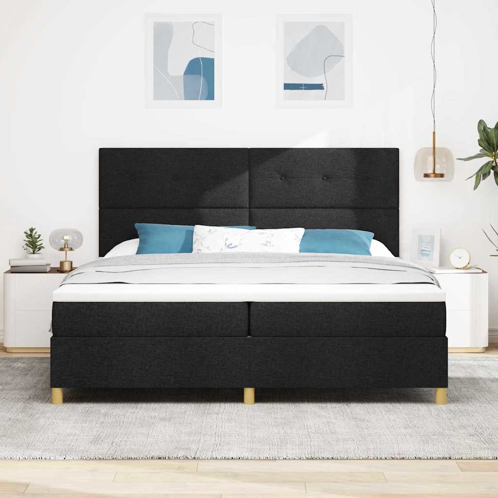 LED Box Spring Bed met hoofdeinde Zwart 200 x 200 cm Stof