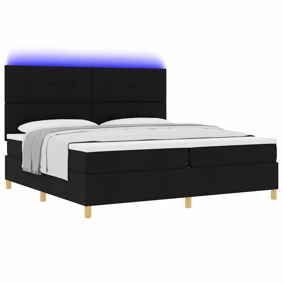 LED Box Spring Bed met hoofdeinde Zwart 200 x 200 cm Stof