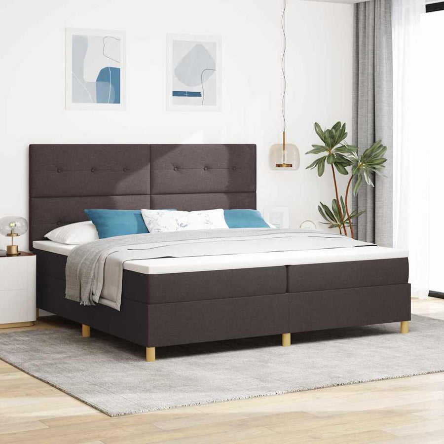 LED Box Spring Bed met hoofdeinde Donkerbruin 200 x 200 cm Stof