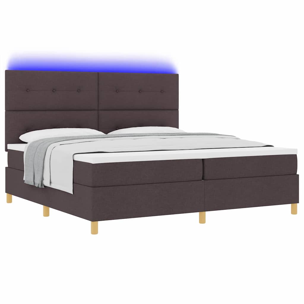 LED Box Spring Bed met hoofdeinde Donkerbruin 200 x 200 cm Stof