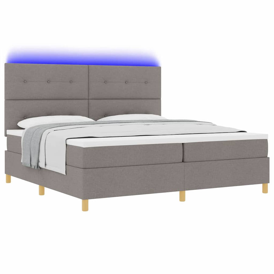 LED Box Spring Bed met hoofdeinde Taupe 200 x 200 cm Stof