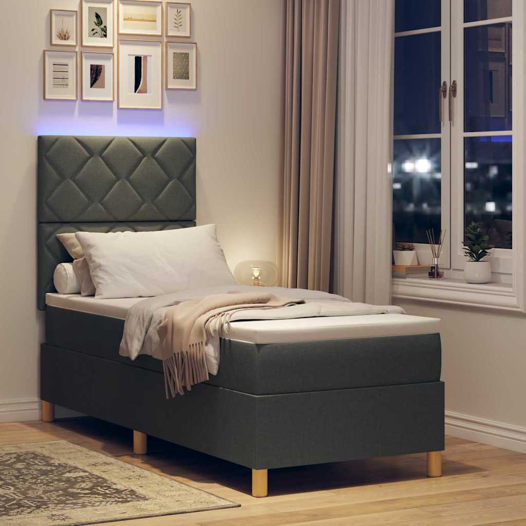 LED Box Spring Bed met matras Donkergrijs 80 x 200 cm Stof