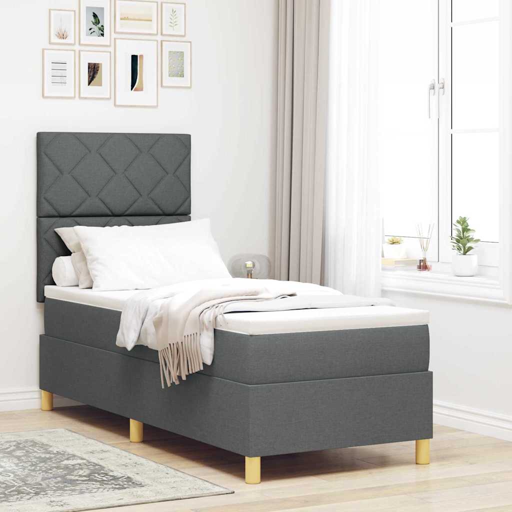 LED Box Spring Bed met matras Donkergrijs 80 x 200 cm Stof