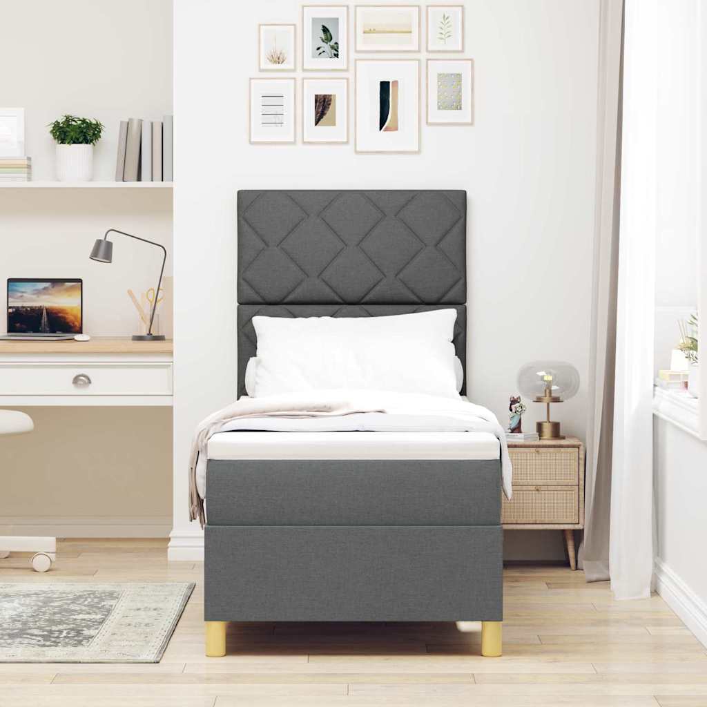 LED Box Spring Bed met matras Donkergrijs 80 x 200 cm Stof