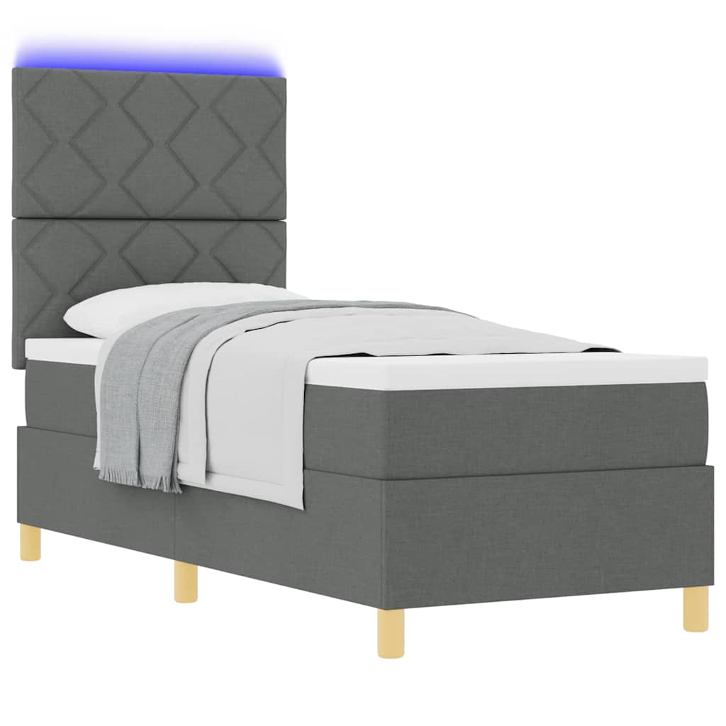 LED Box Spring Bed met matras Donkergrijs 80 x 200 cm Stof