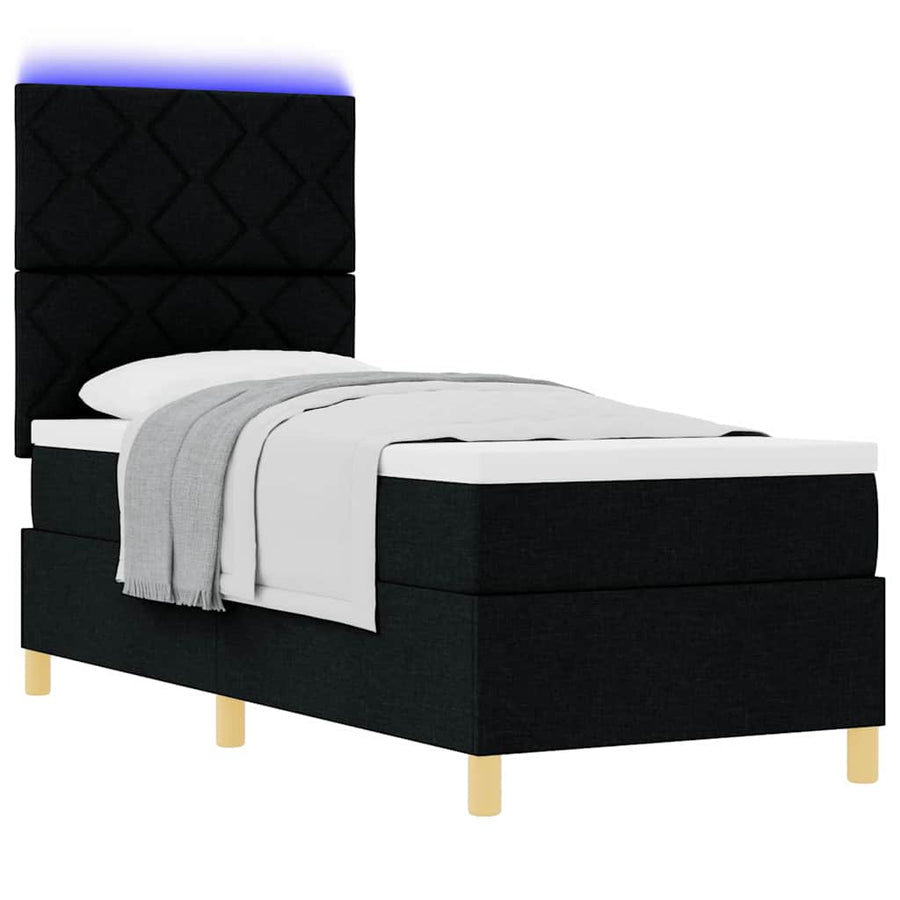 LED Box Spring Bed met hoofdeinde Zwart 80 x 200 cm Stof