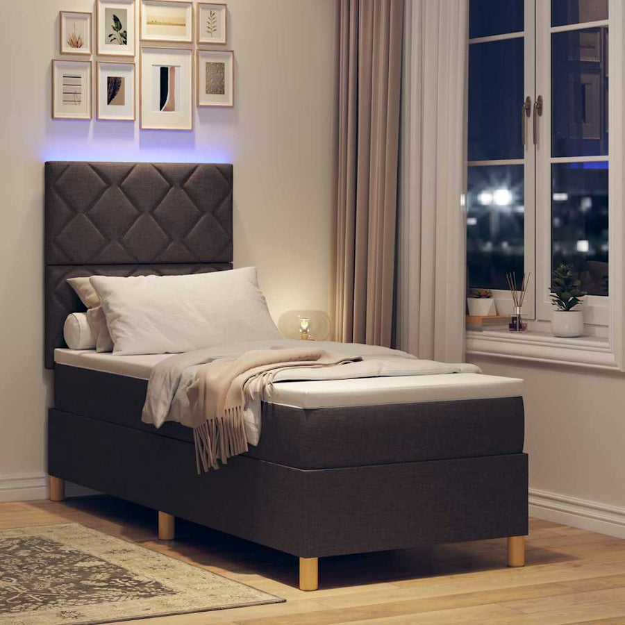 LED Box Spring Bed met hoofdeinde Donkerbruin 80 x 200 cm Stof