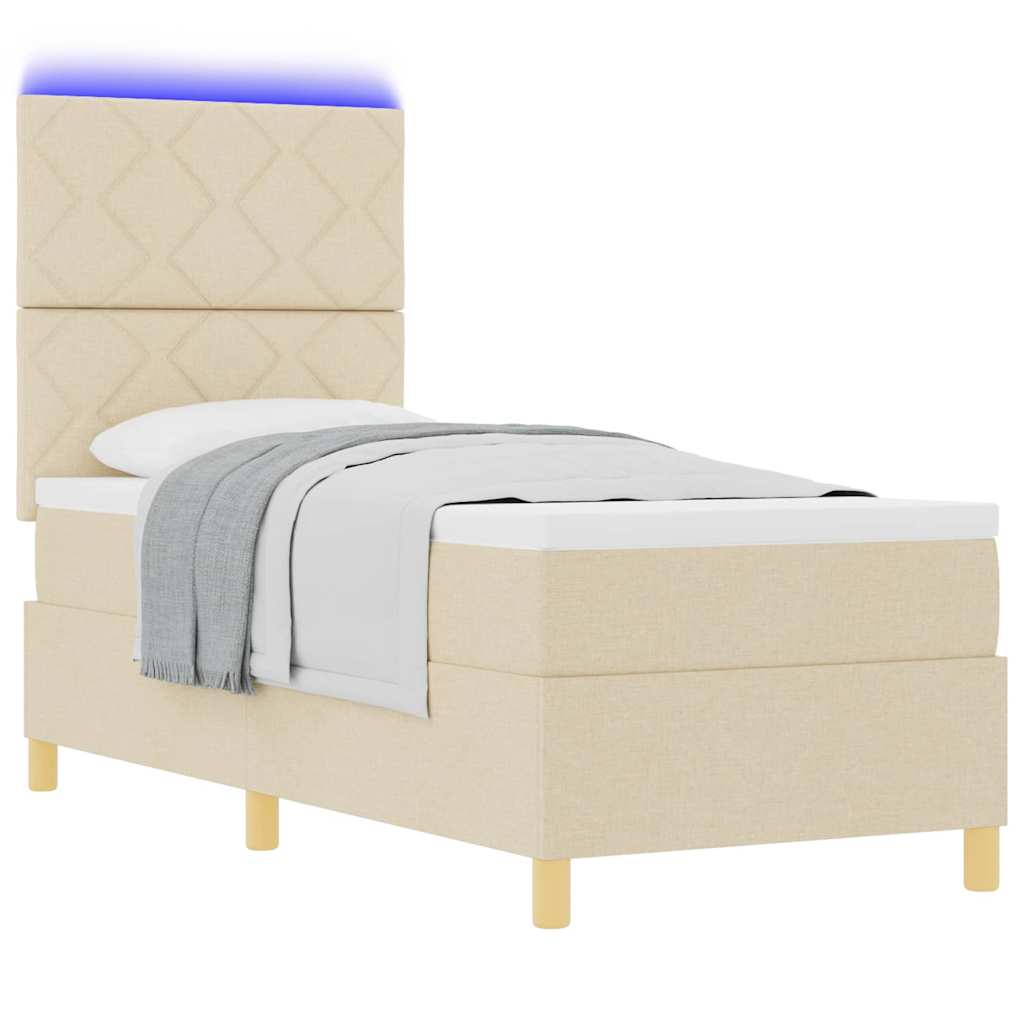 LED Box Spring Bed met matras Crème 80 x 200 cm Stof