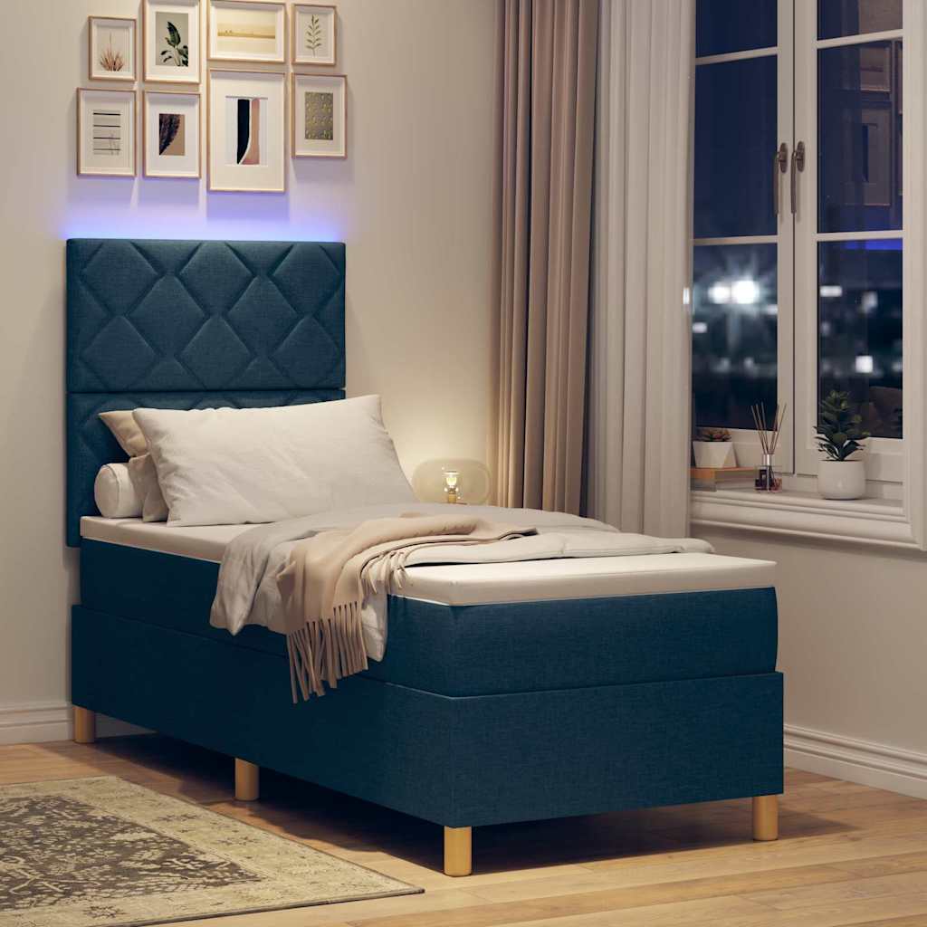 LED Box Spring Bed met hoofdeinde Blauw 80 x 200 cm Stof