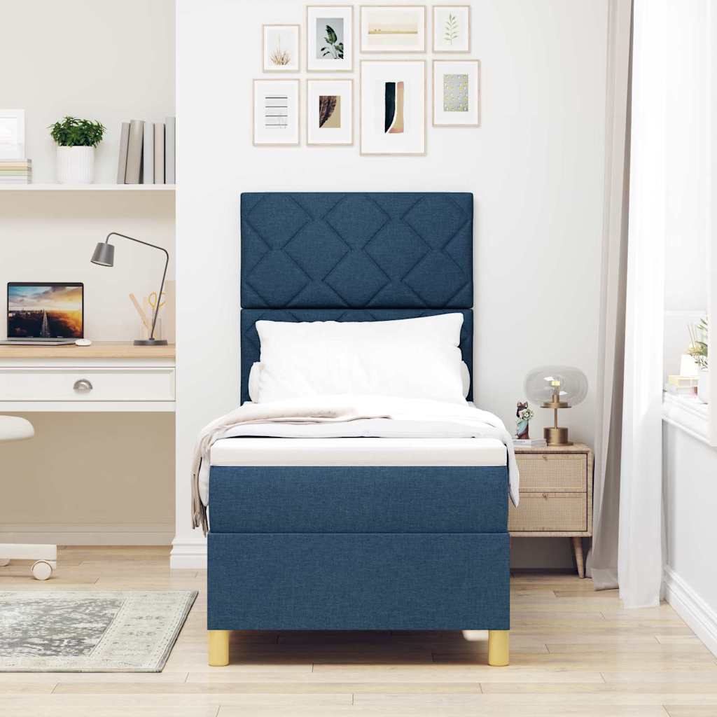 LED Box Spring Bed met hoofdeinde Blauw 80 x 200 cm Stof