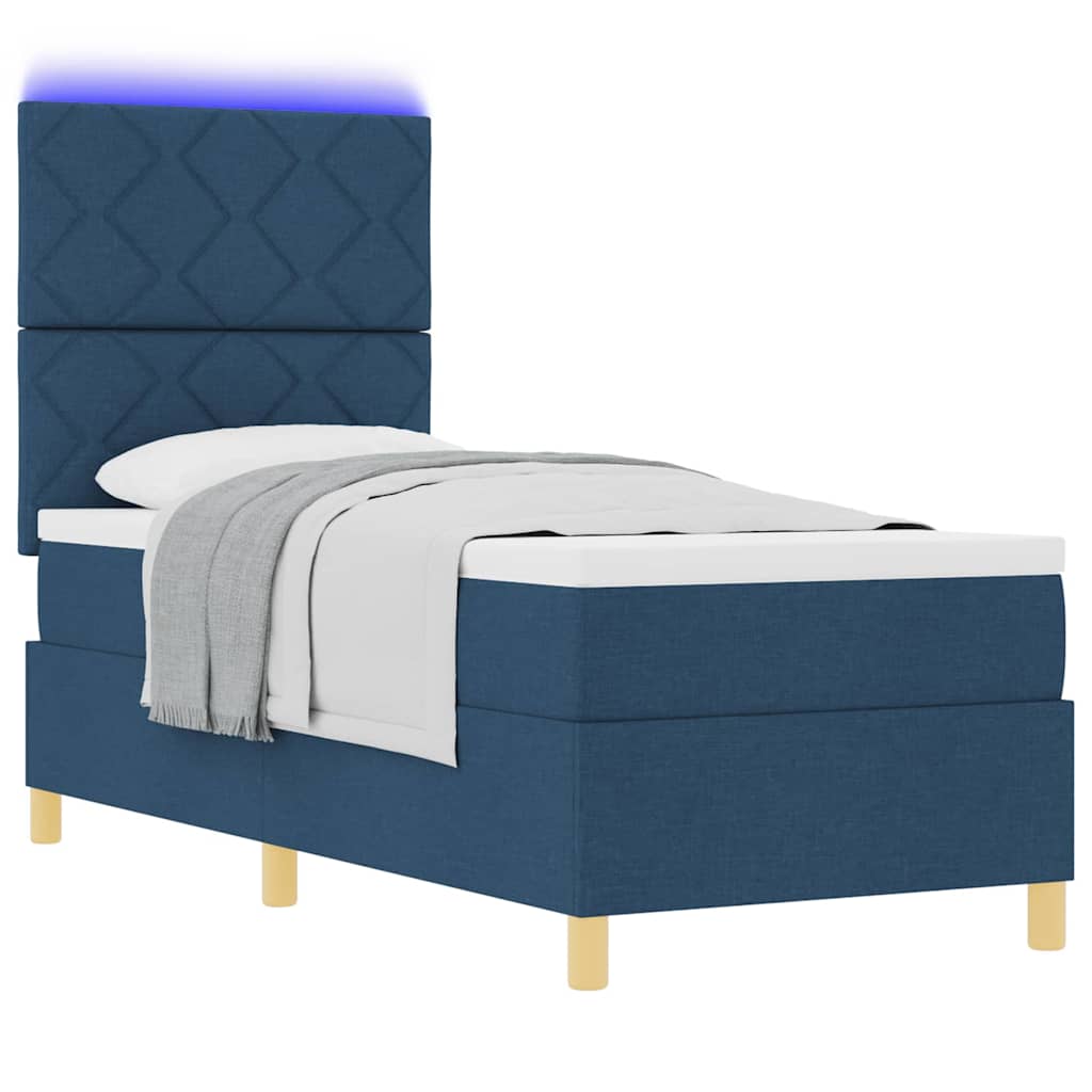 LED Box Spring Bed met hoofdeinde Blauw 80 x 200 cm Stof