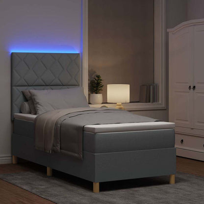 LED Box Spring Bed met hoofdeinde Lichtgrijs 90 x 190 cm Stof