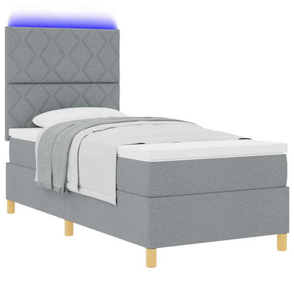 LED Box Spring Bed met hoofdeinde Lichtgrijs 90 x 190 cm Stof