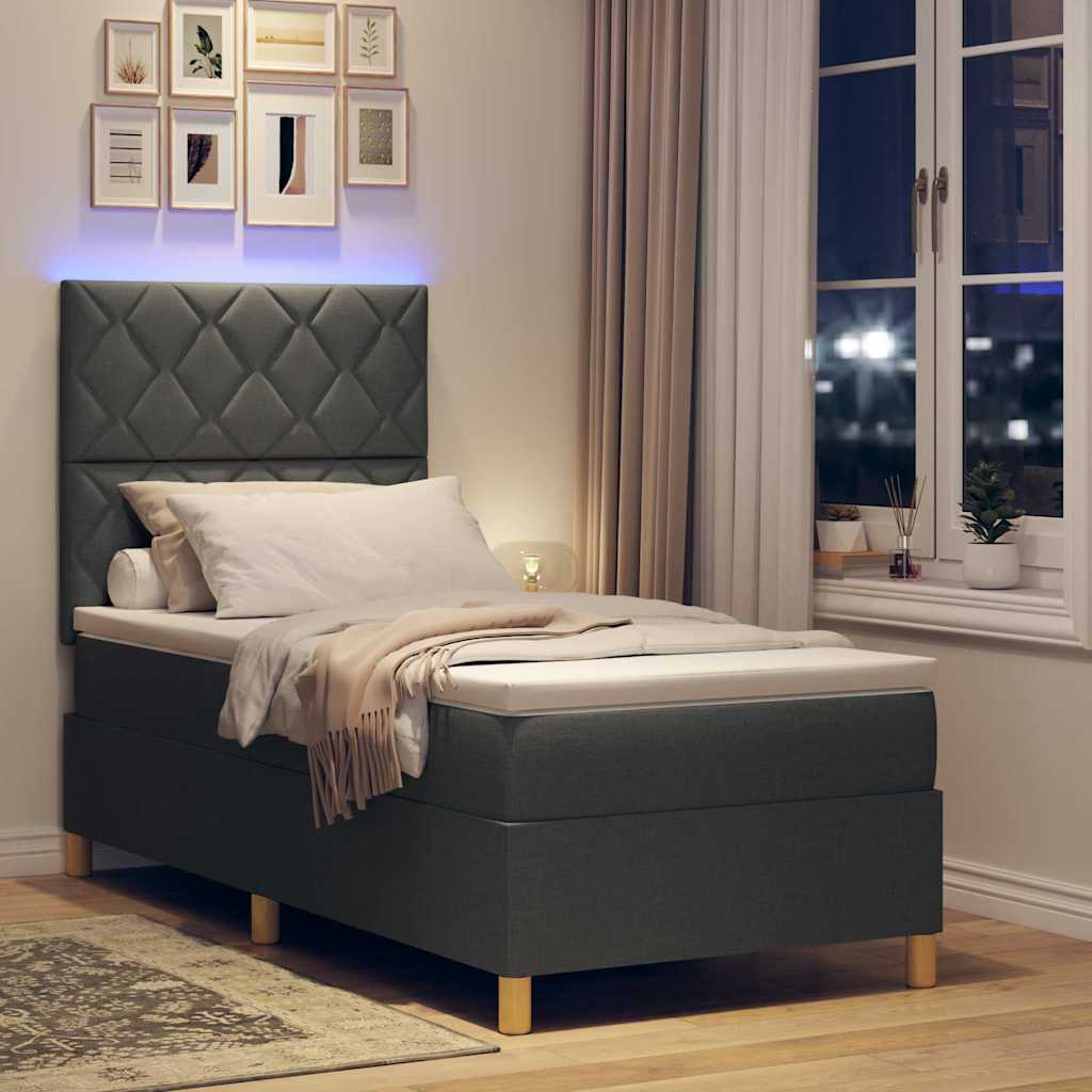 LED Box Spring Bed met hoofdeinde Donkergrijs 90 x 190 cm Stof