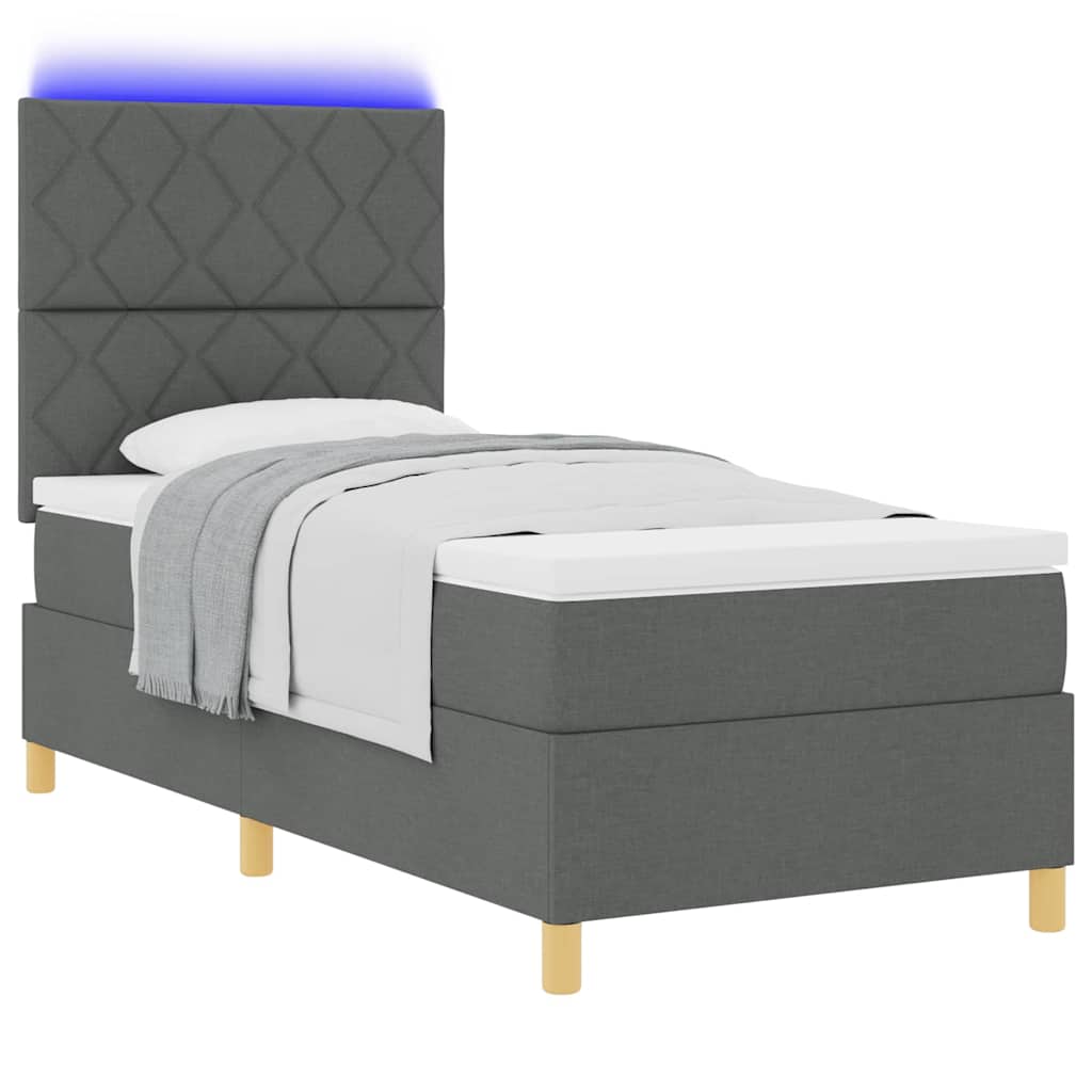 LED Box Spring Bed met hoofdeinde Donkergrijs 90 x 190 cm Stof