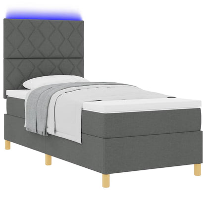 LED Box Spring Bed met hoofdeinde Donkergrijs 90 x 190 cm Stof
