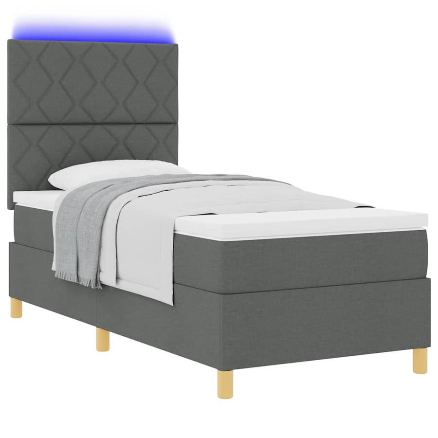 LED Box Spring Bed met hoofdeinde Donkergrijs 90 x 190 cm Stof
