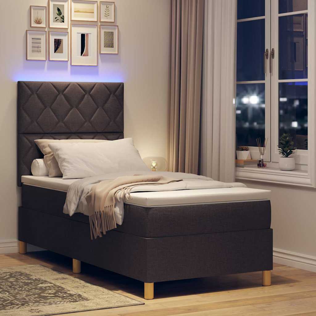 LED Box Spring Bed met hoofdeinde Donkerbruin 90 x 190 cm Stof