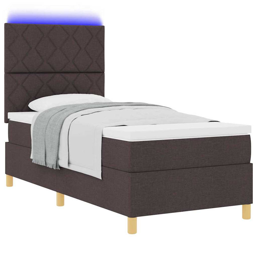 LED Box Spring Bed met hoofdeinde Donkerbruin 90 x 190 cm Stof