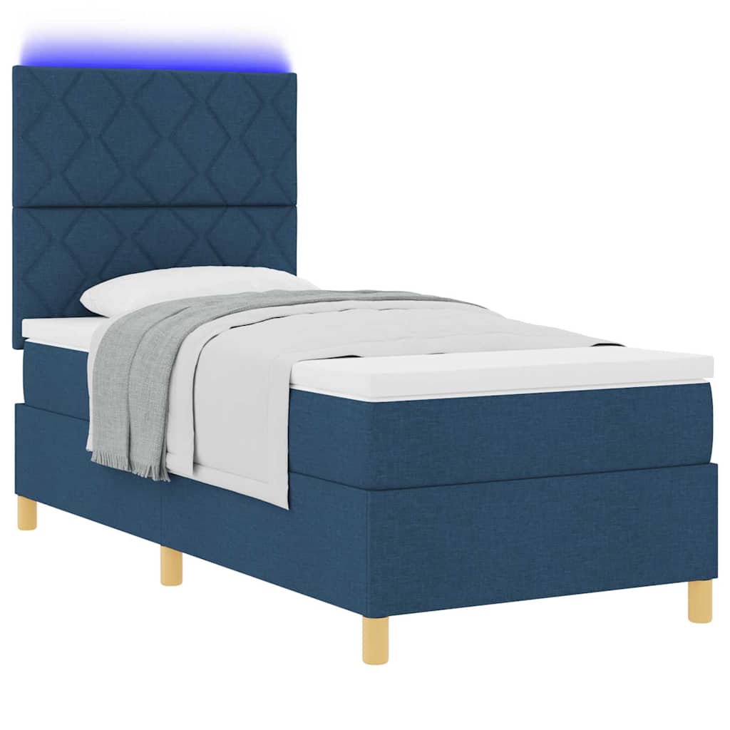 LED Box Spring Bed met hoofdeinde Blauw 90 x 190 cm Stof