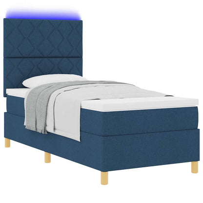 LED Box Spring Bed met hoofdeinde Blauw 90 x 190 cm Stof
