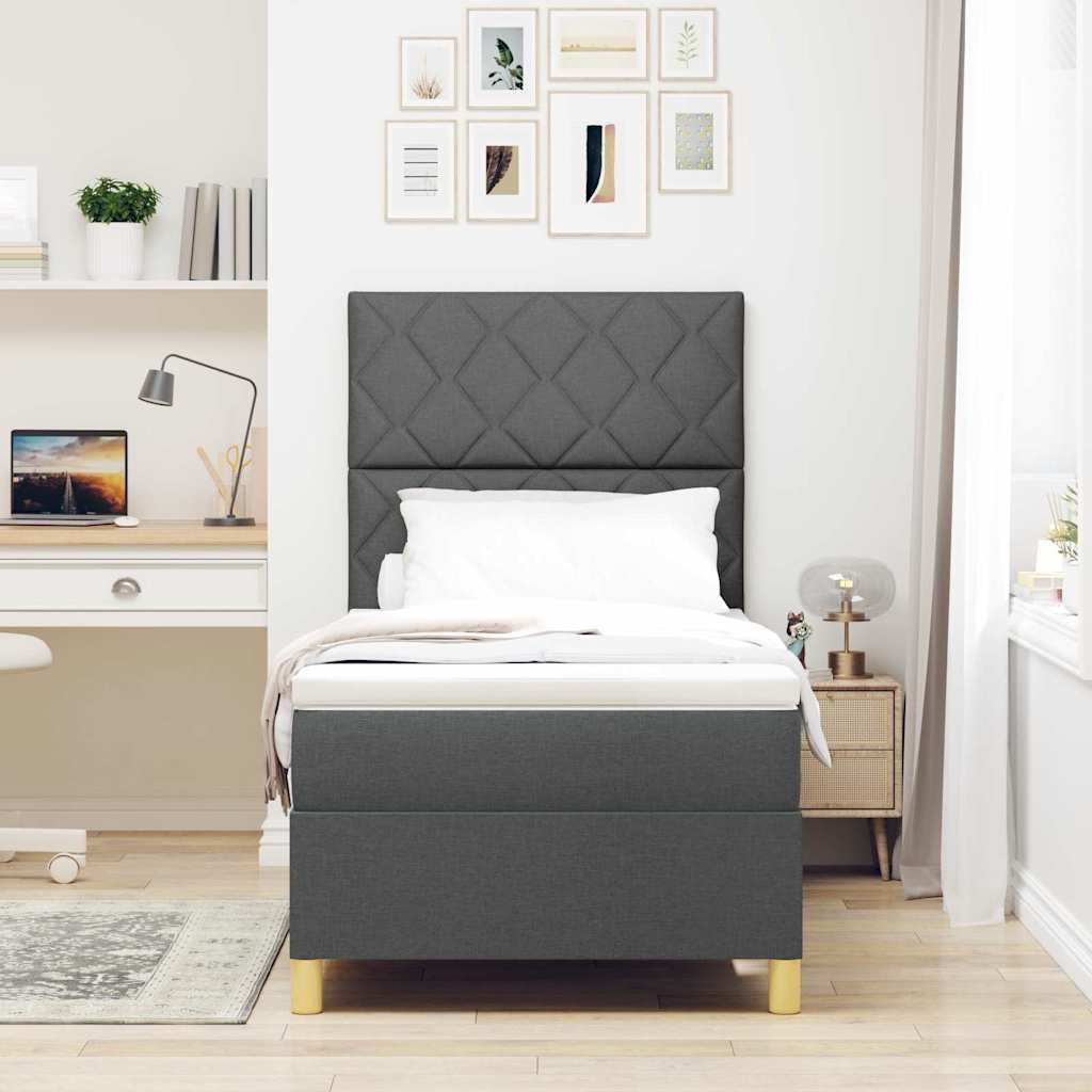 LED Box Spring Bed met hoofdeinde Donkergrijs 90 x 200 cm Stof