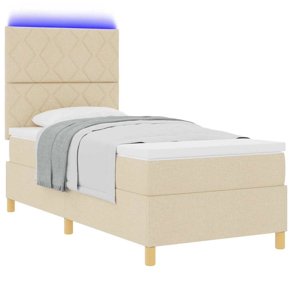 LED Box Spring Bed met hoofdeinde Crème 90 x 200 cm Stof