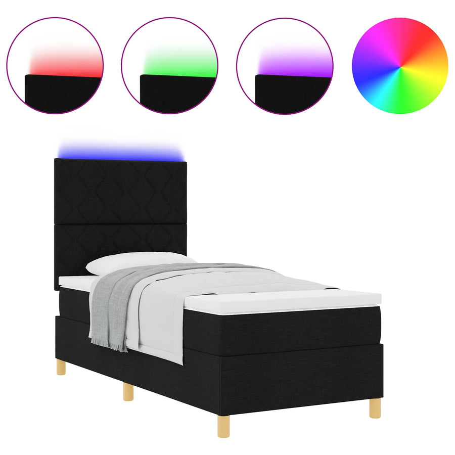LED Box Spring Bed met matras Zwart 100 x 200 cm Stof