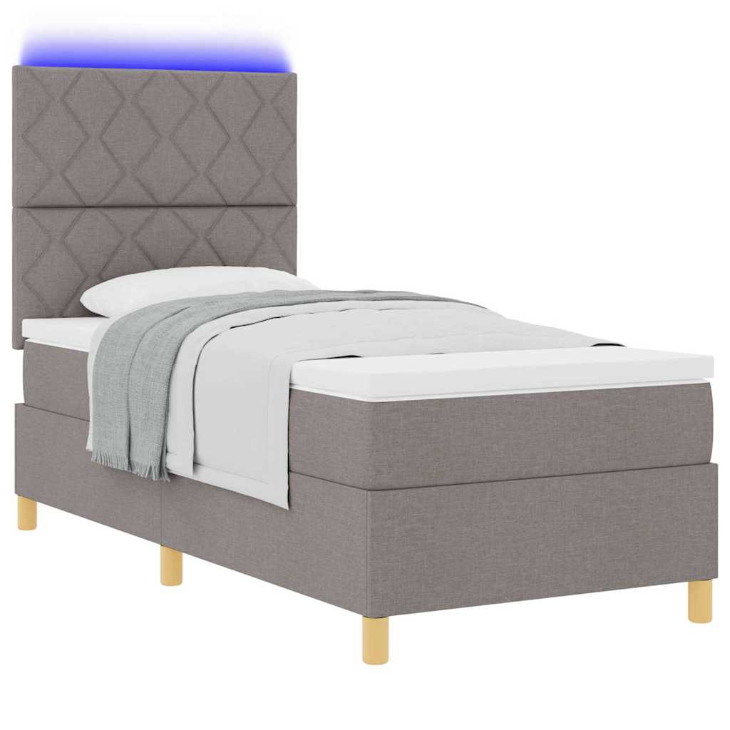 LED Box Spring Bed met matras Taupe 100 x 200 cm Stof