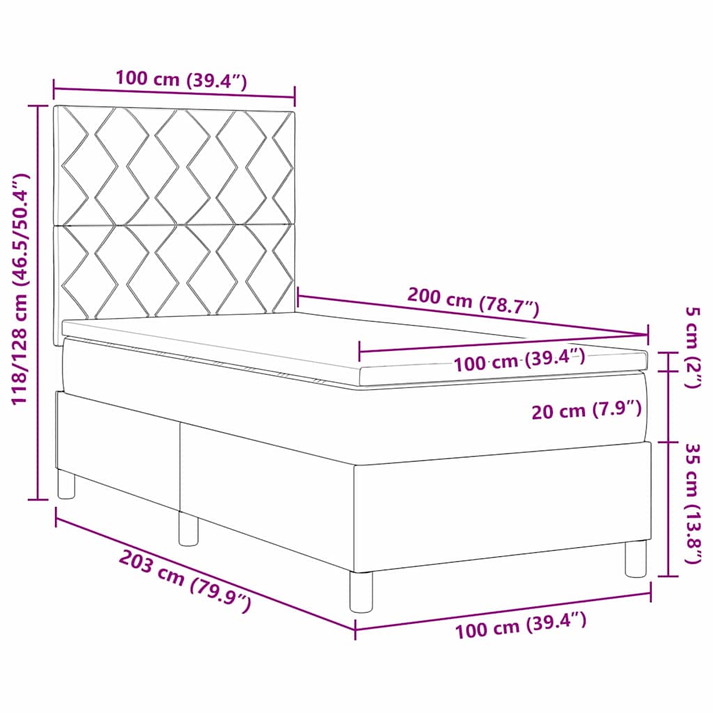 LED Box Spring Bed met matras Taupe 100 x 200 cm Stof