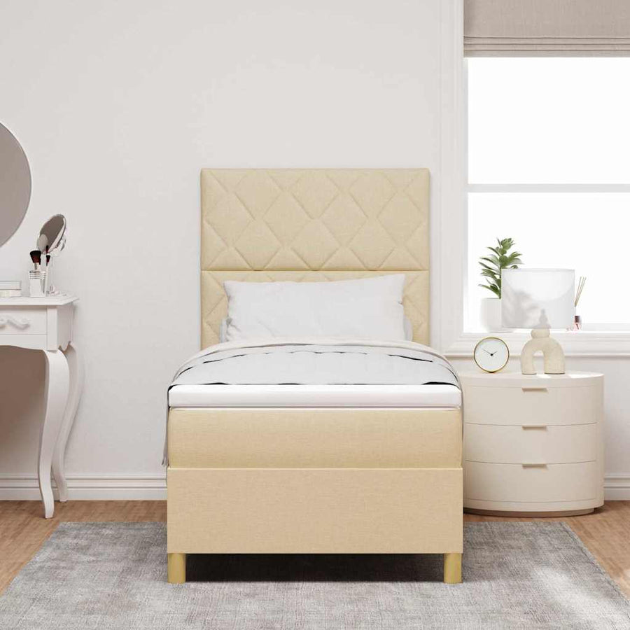 Boxspring bed met matras met hoofdeinde Crème 100 x 200 cm Stof