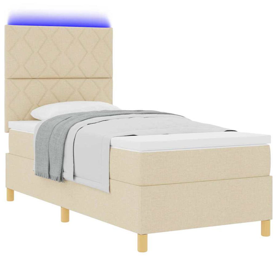 Boxspring bed met matras met hoofdeinde Crème 100 x 200 cm Stof
